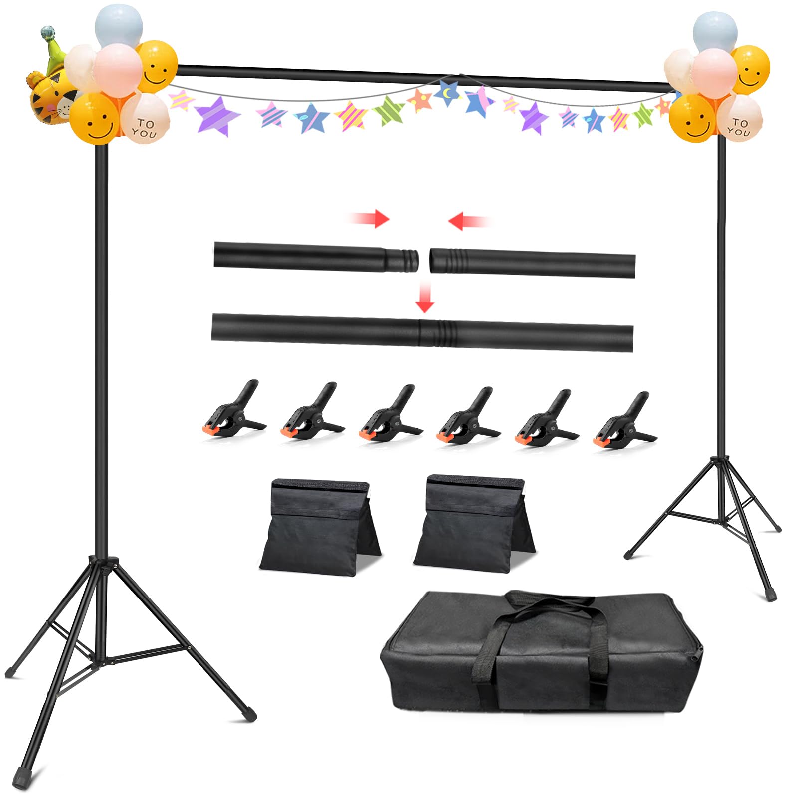 Hemmotop Photo Backdrop Stand with Carrying Bag, 10x7 ft Backdrop